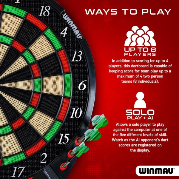 Winmau Ton Machine Electronic Dart Board - Soft Tip Dartboard for Adults, Dart Board Set with 90+ Games & Digital Scoreboard for 8 Players - 2 Sets of Soft Tip Darts, Throwing Line & Plastic Tips - Image 4