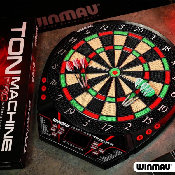 Winmau Ton Machine Electronic Dart Board - Soft Tip Dartboard for Adults, Dart Board Set with 90+ Games & Digital Scoreboard for 8 Players - 2 Sets of Soft Tip Darts, Throwing Line & Plastic Tips - Image 5