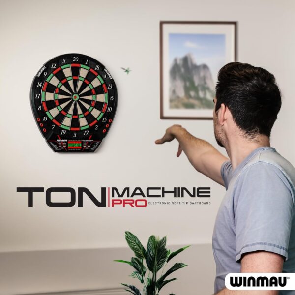 Winmau Ton Machine Electronic Dart Board - Soft Tip Dartboard for Adults, Dart Board Set with 90+ Games & Digital Scoreboard for 8 Players - 2 Sets of Soft Tip Darts, Throwing Line & Plastic Tips - Image 6