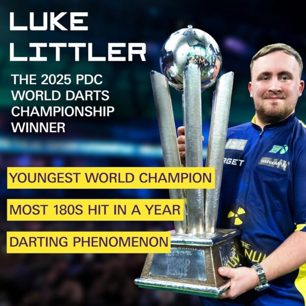 Target Darts Player Dartboard Set | Luke Littler/Dimitri Van den Bergh/Gabriel Clemens | Player Edition Dart Board with 2 Sets of Steel Tip Darts, Competition Standard Throw Line | Professional Darts - Image 2