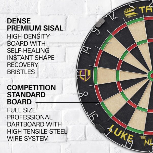 Target Darts Player Dartboard Set | Luke Littler/Dimitri Van den Bergh/Gabriel Clemens | Player Edition Dart Board with 2 Sets of Steel Tip Darts, Competition Standard Throw Line | Professional Darts - Image 3