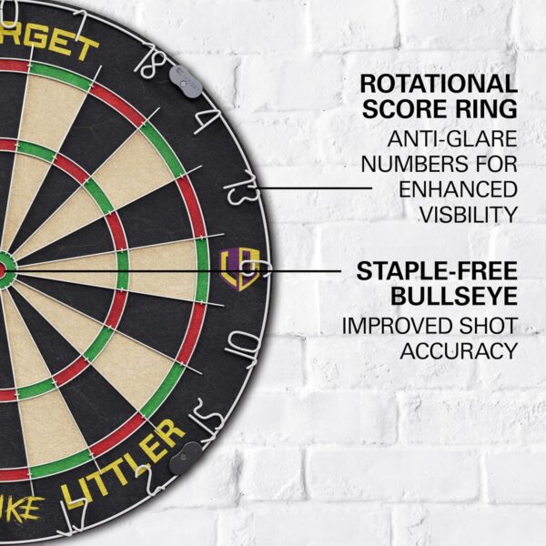 Target Darts Player Dartboard Set | Luke Littler/Dimitri Van den Bergh/Gabriel Clemens | Player Edition Dart Board with 2 Sets of Steel Tip Darts, Competition Standard Throw Line | Professional Darts - Image 4