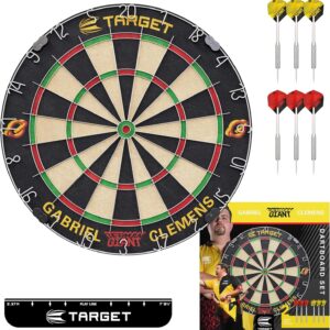 Target Darts Player Dartboard Set | Luke Littler/Dimitri Van den Bergh/Gabriel Clemens | Player Edition Dart Board with 2 Sets of Steel Tip Darts, Competition Standard Throw Line | Professional Darts